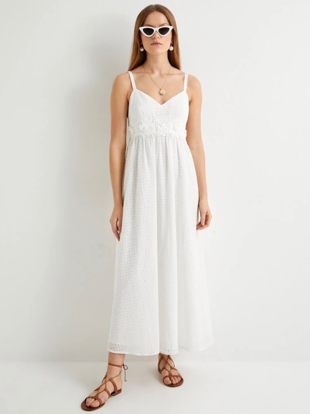 KOTON Maxi Dress Women's size EUR 42 or US XL Embroidered Backless Cotton White